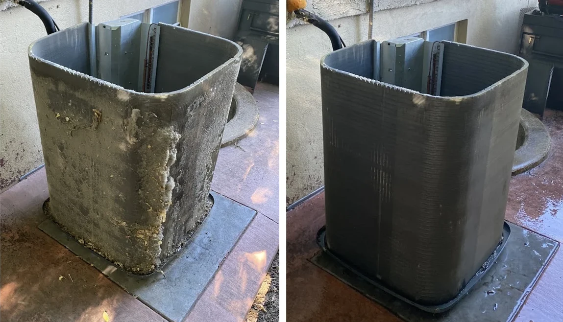 HVAC Tune-Up – Ogden, Utah – Absolute Comfort Before and after of Ogden tune-up AC condenser coil